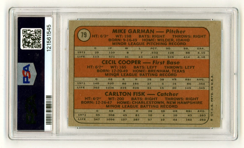 Carlton Fisk 1972 Topps Signed Rookie RC w/ 1972 AL ROY HOF 2000 PSA Authentic