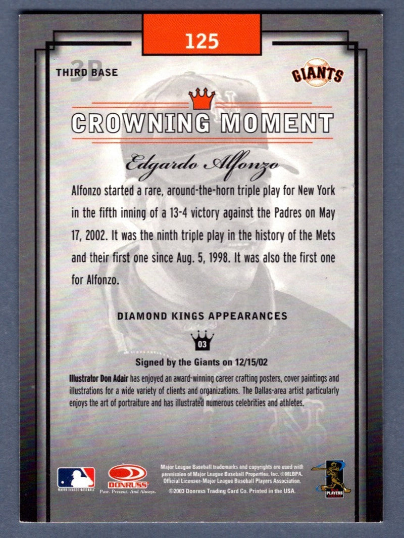Edgardo Alfonzo Signed Autographed 2003 Donruss Diamond Kings #125 LSCM COA Mets