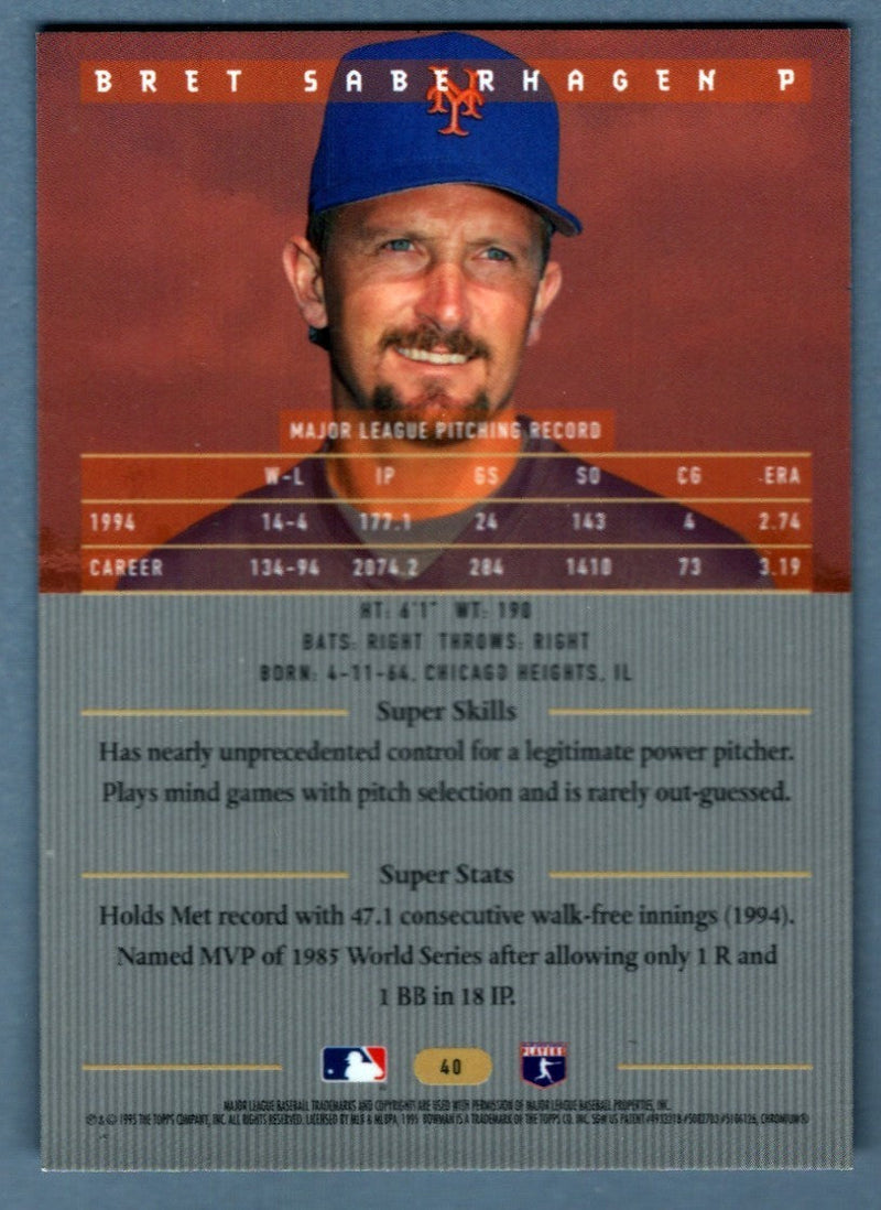 Bret Saberhagen Signed 1995 Bowman's Best #40 LSCM COA New York Mets