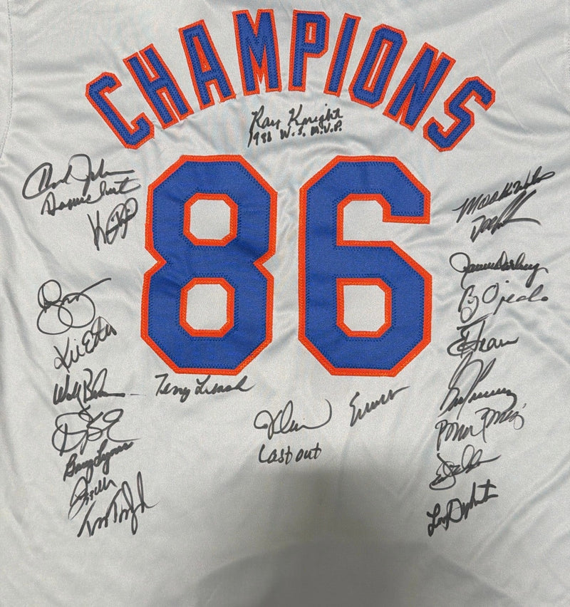 New York Mets 1986 World Series (23 Auto) Team Signed Custom Jersey Insc JSA COA