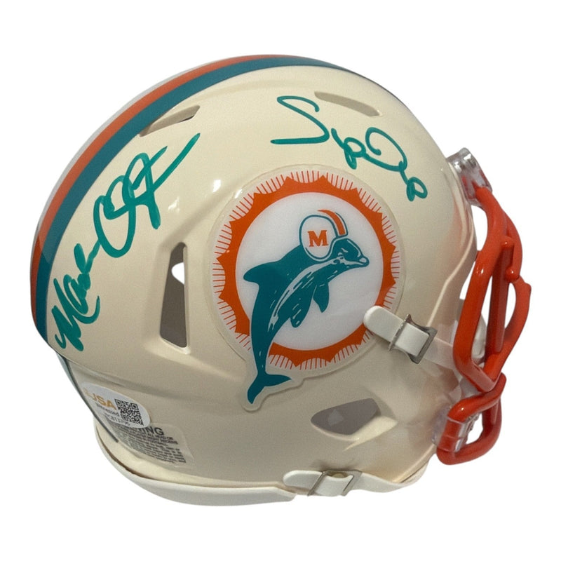Mark Clayton & Mark Duper Dual Signed Dolphins Retro Mini Helmet JSA Witness COA