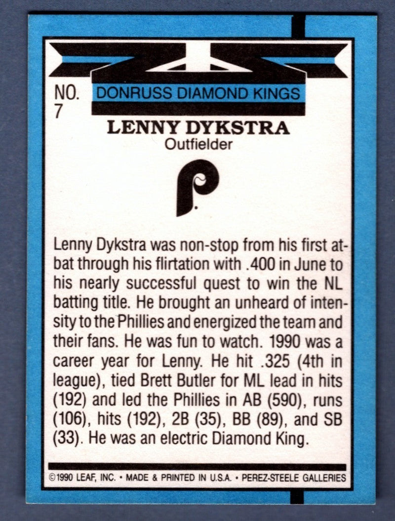 Lenny Dykstra Signed 1990 Donruss #7 Diamond Kings LSCM COA Phillies