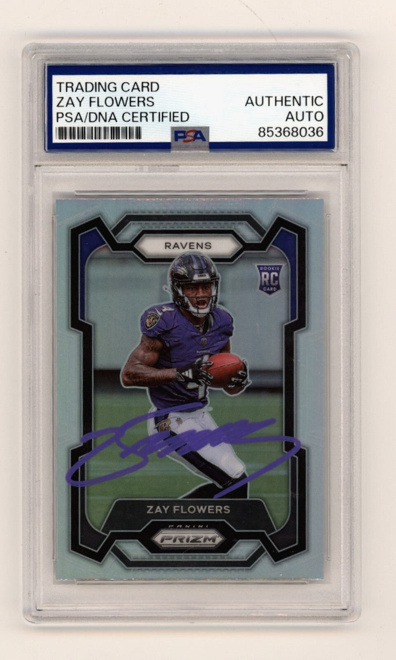 Zay Flowers 2023 Panini Prizm Silver Rookie RC Signed PSA Authentic Auto Ravens