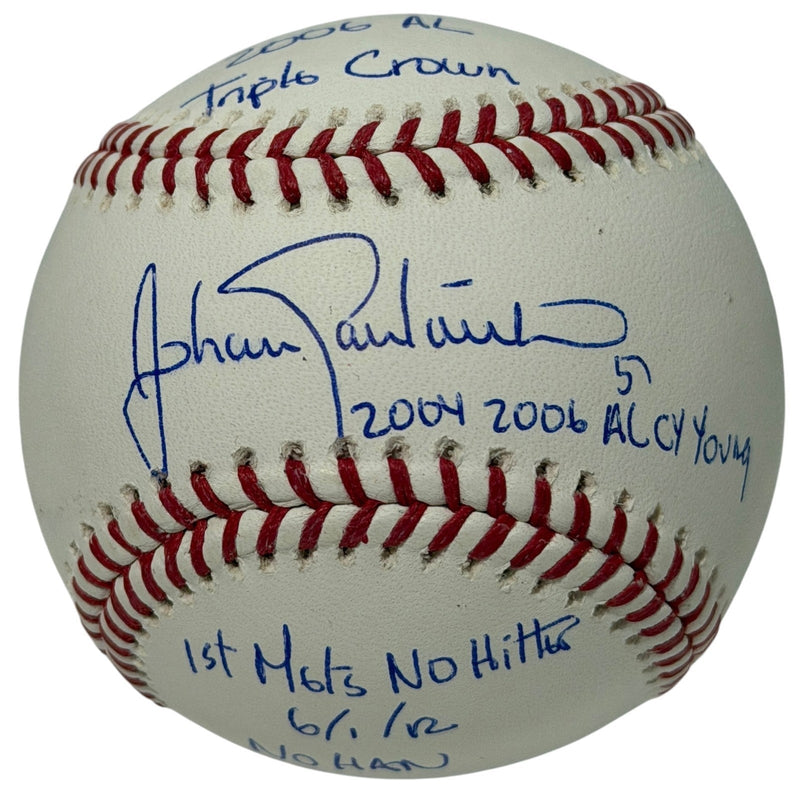 Johan Santana Signed Autographed ROMLB Baseball w/ 4 Stat Inscs JSA COA NY Mets
