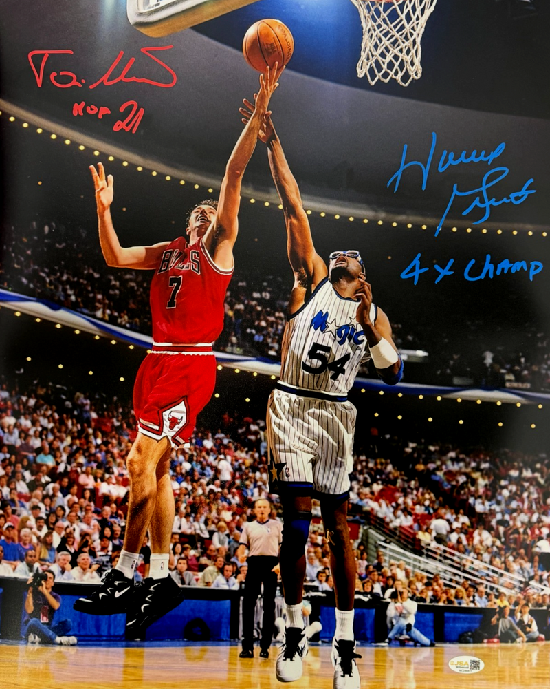 Toni Kukoc & Horace Grant Dual Signed 16x20 Photo w/ Inscription JSA WITNESS COA