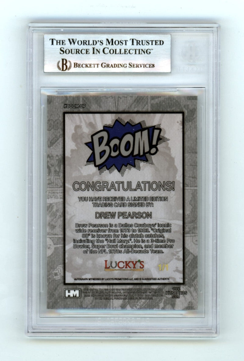Drew Pearson 2024 Hits Memorabilia BOOM Super 1/1 Signed BGS BAS Auto HOF 21 Ins