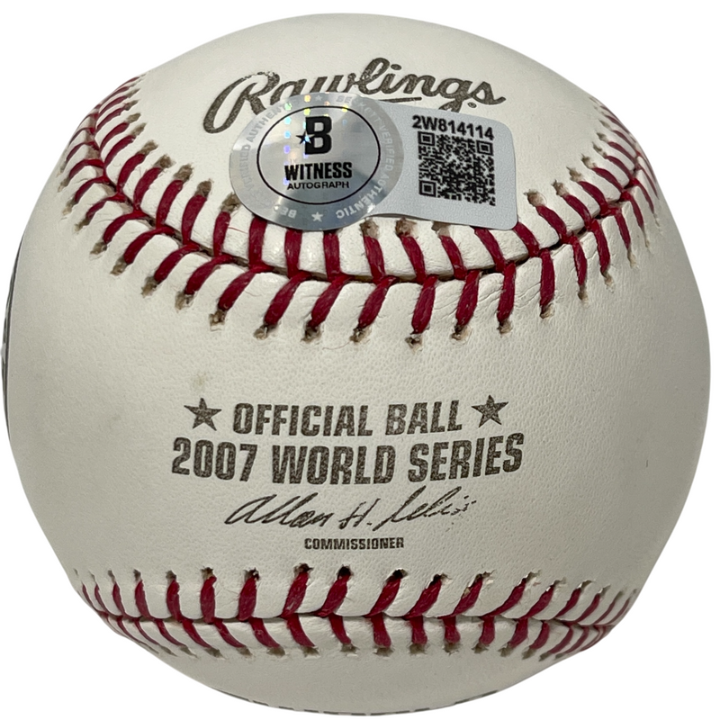 Mike Lowell Signed 2007 World Series LE Gold Baseball w WS MVP Beckett W BAS COA