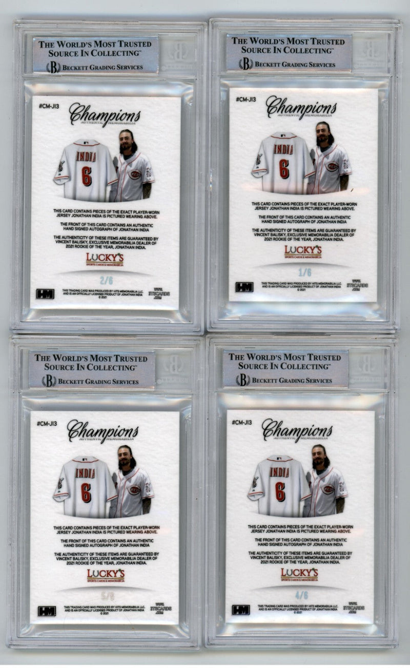 Jonathan India 2021 Hits Memorabilia Champions Ice Patch Dual Auto RC /6 BGS BAS