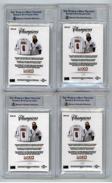 Jonathan India 2021 Hits Memorabilia Champions Ice Patch Dual Auto RC /6 BGS BAS