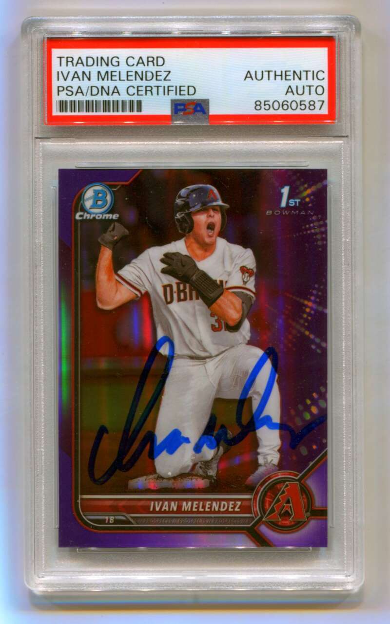 Ivan Melendez 2022 Bowman Chrome Draft Purple Refractor /250 Signed PSA Auto