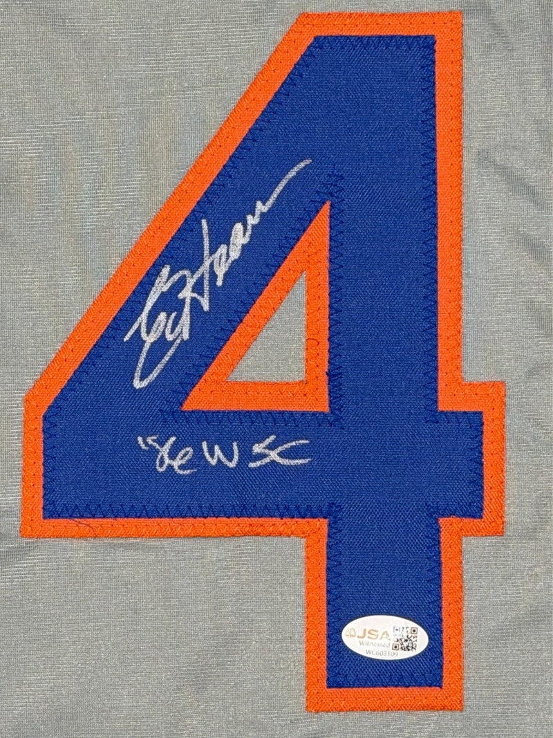 Ed Hearn Signed New York Mets Custom Jersey w/ 86 WSC JSA Witness COA