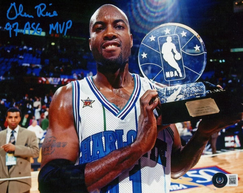 Glen Rice Signed Hornets 8x10 Photo w/ 97 ASG MVP Beckett Witness BAS COA #2