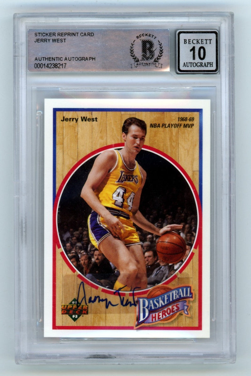 Jerry West 1991-92 Upper Deck #3 Heroes Signed Sticker Auto Beckett BGS 10 Auto