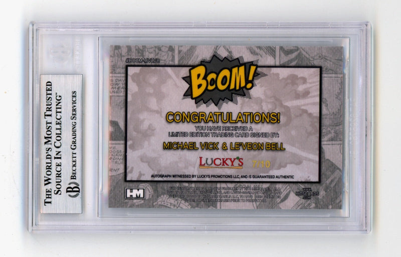 Michael Vick  Le'Veon Bell 2024 Hits Memorabilia BOOM Silver /10 Signed BGS Auto