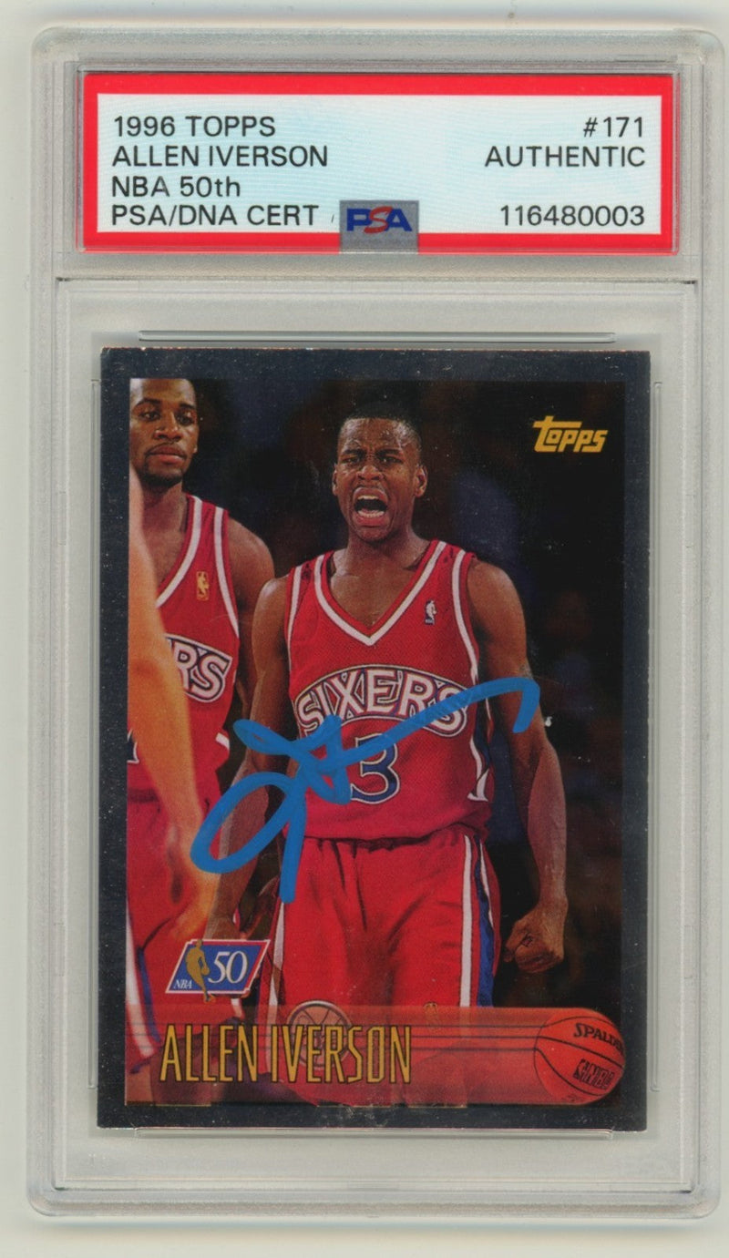 Allen Iverson 1996-97 Topps NBA 50th #171 Signed Rookie RC PSA Authentic Auto