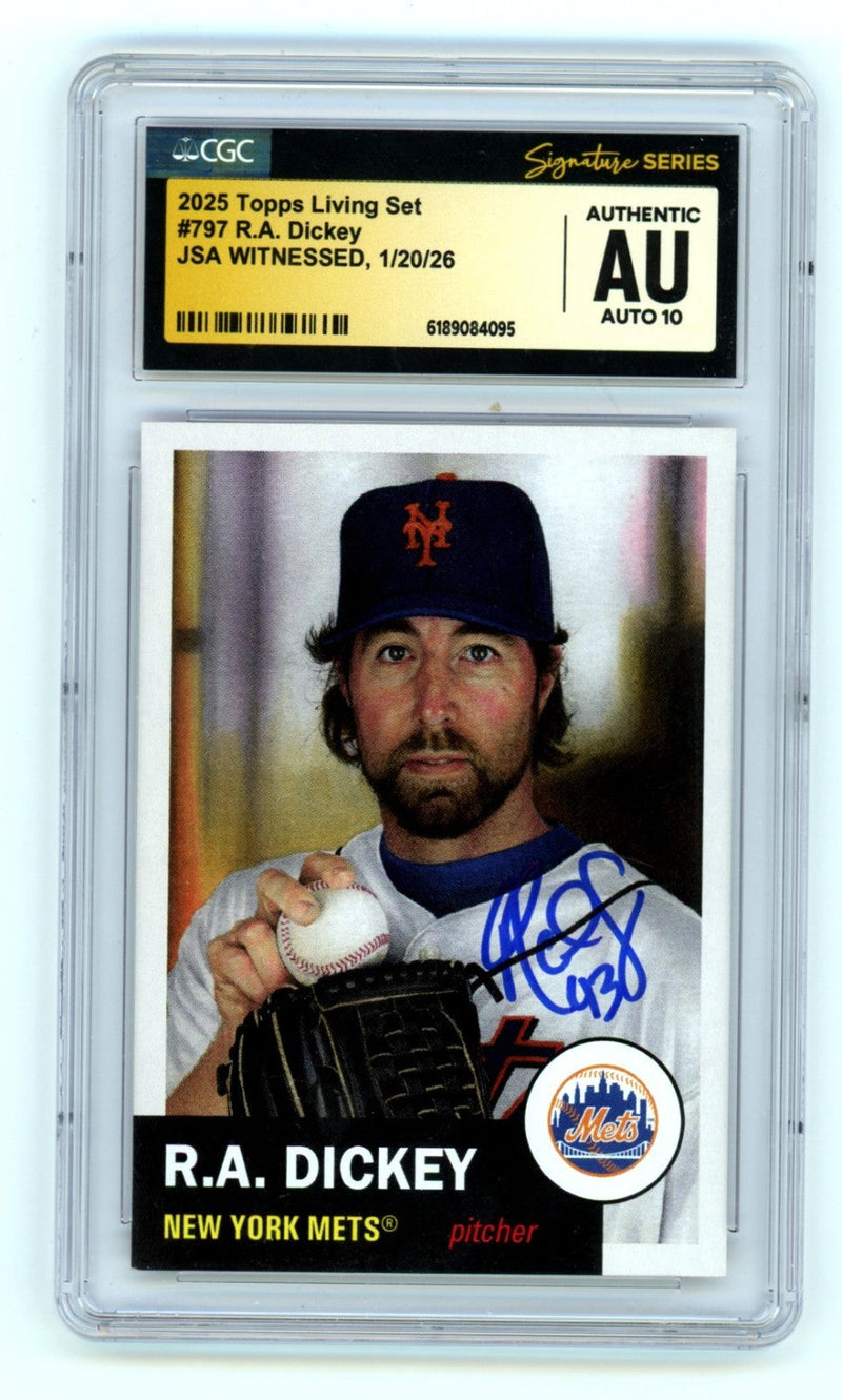 R.A. Dickey 2025 Topps Living Set #797 Signed JSA CGC 10 Auto NY Mets