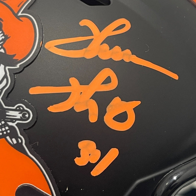Barry Sanders Thurman Thomas Signed OSU Pistol Pete Mini Helmet Beckett BAS COA