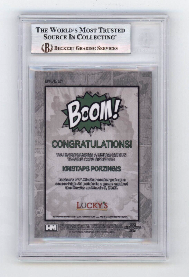 Kristaps Porzingis 2024 Hits Memorabilia BOOM Silver Signed BGS BAS Auto Celtics