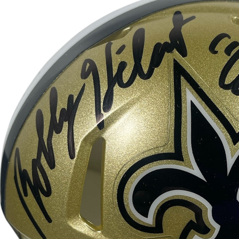 Bobby Hebert Signed Saints Speed Mini Helmet Cajun Cannon Beckett Wit BAS COA