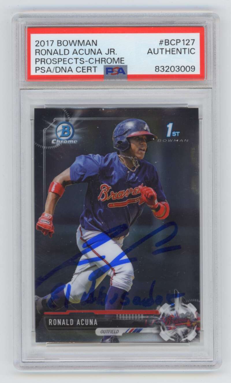 Ronald Acuna Jr 2017 Bowman Chrome #BCP-127 1st RC Signed Auto PSA DNA w/ Insc.