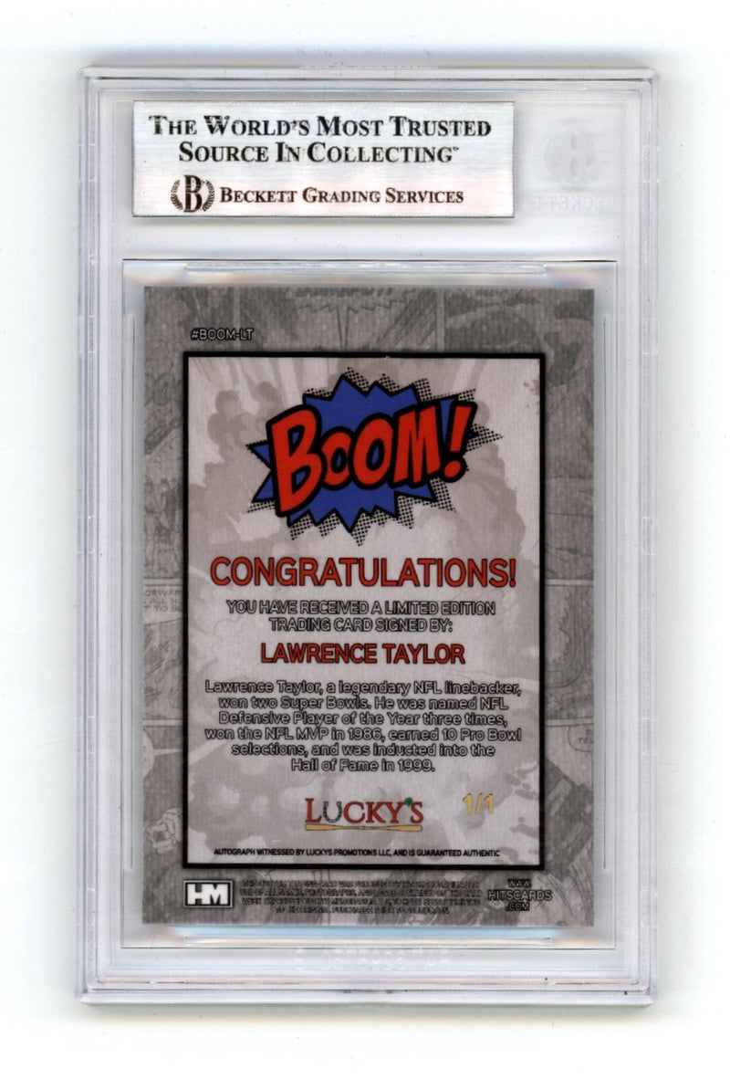 Lawrence Taylor 2024 Hits Memorabilia BOOM Blue #1/1 Signed BGS BAS Auto Giants
