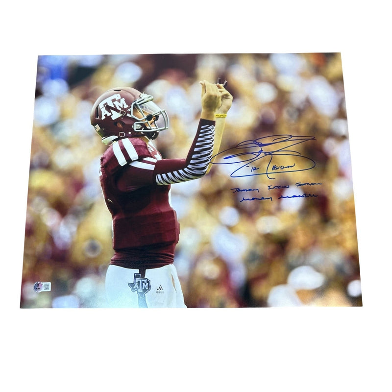 Johnny Manziel Signed Texas A&M Aggies 16x20 Photo w/ 3 Insc. Beckett BAS COA