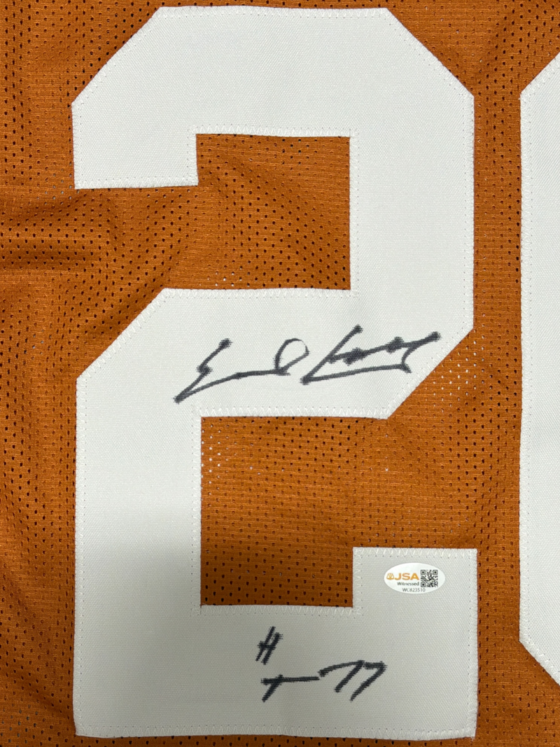 Earl Campbell Signed Texas Longhorns Custom Jersey w/ HT 77 JSA Witness COA