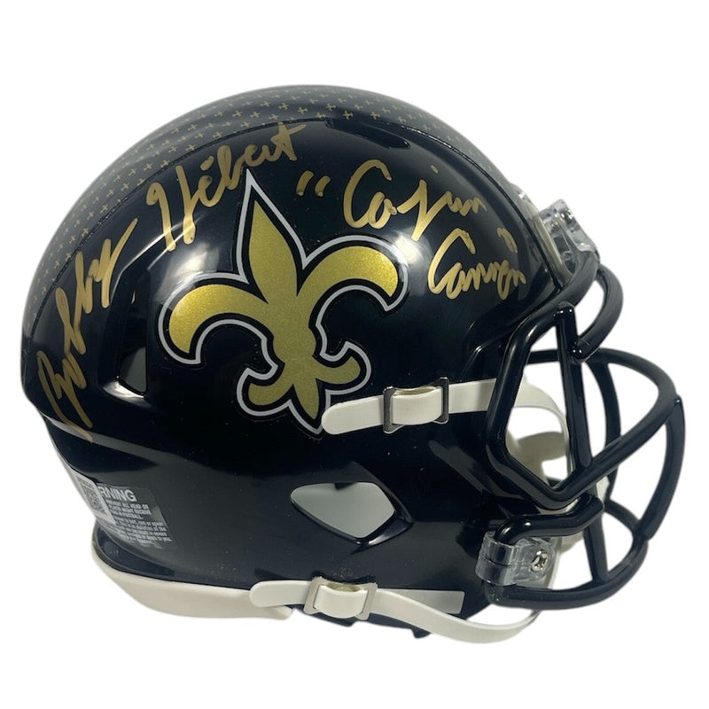 Bobby Hebert Signed Saints Alt Mini Helmet Cajun Cannon Beckett Witness BAS COA