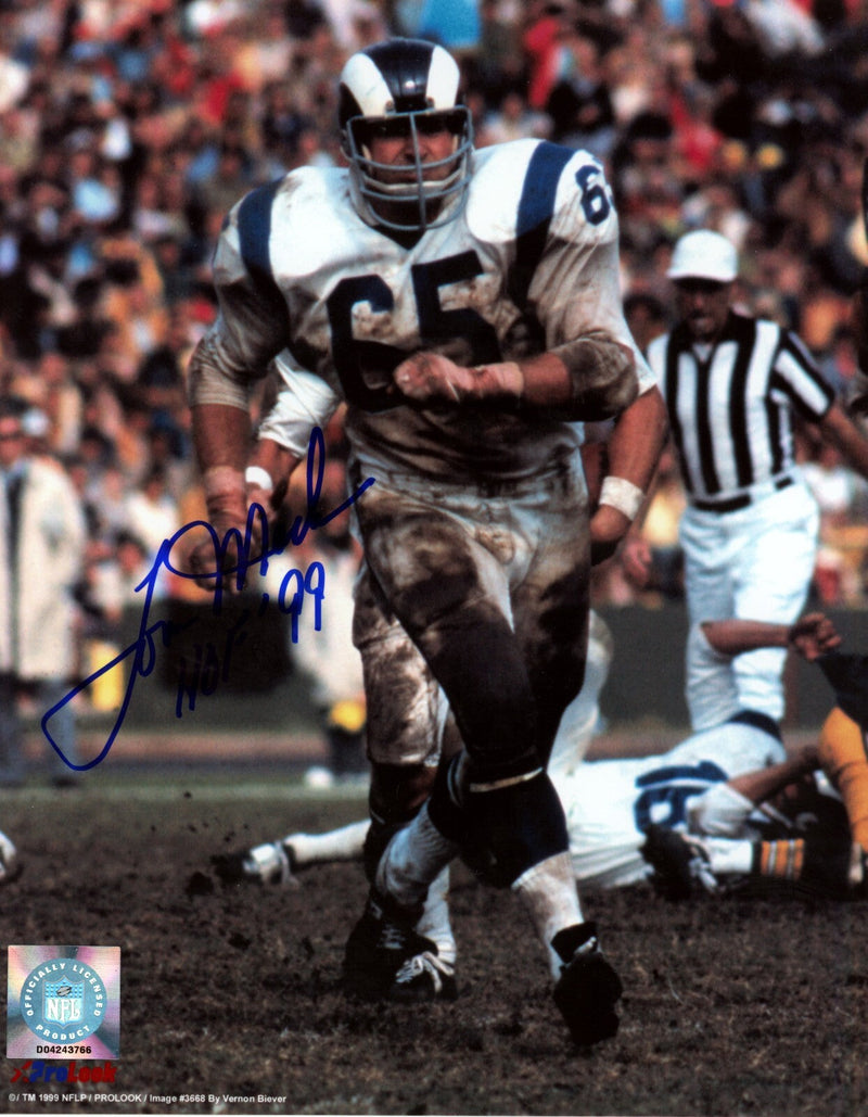 Tom Mack Signed Autographed Los Angeles Rams 8x10 Photo w/ HOF 99 LSCM COA #2
