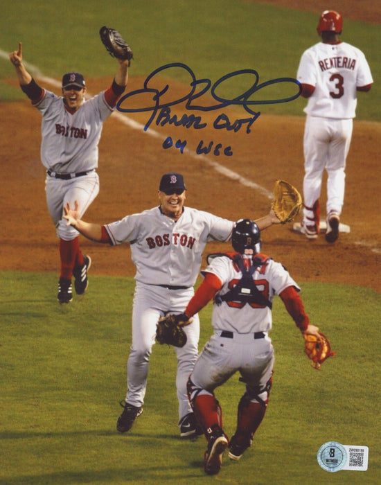Doug Mientkiewicz Signed 8x10 Photo w/ Final Out + 04 WSC Beckett Wit BAS COA #2