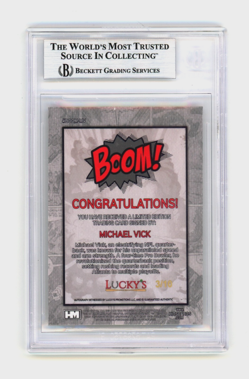 Michael Vick 2024 Hits Memorabilia BOOM Gold /10 Signed BGS BAS Auto Atlanta