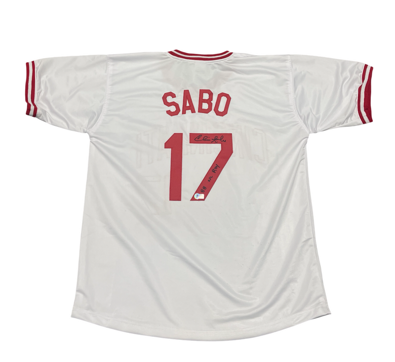 Chris Sabo Signed Autographed Reds Custom Jersey w/ 88 NL ROY Beckett BAS COA