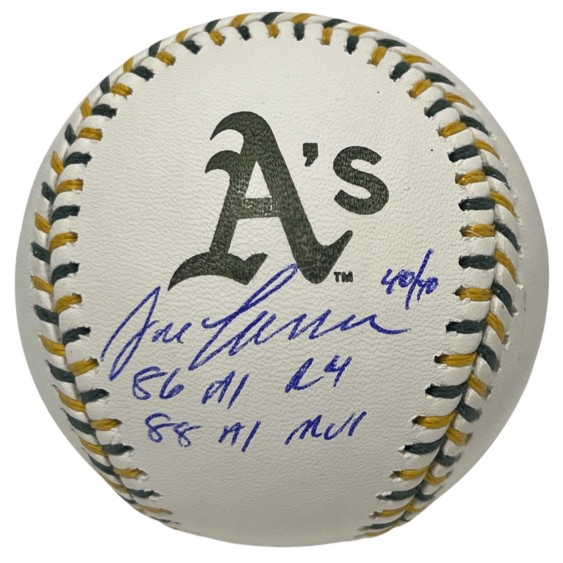 Jose Canseco Signed Athletics A's Logo ROMLB Baseball w/ 3 Ins Beckett W BAS COA
