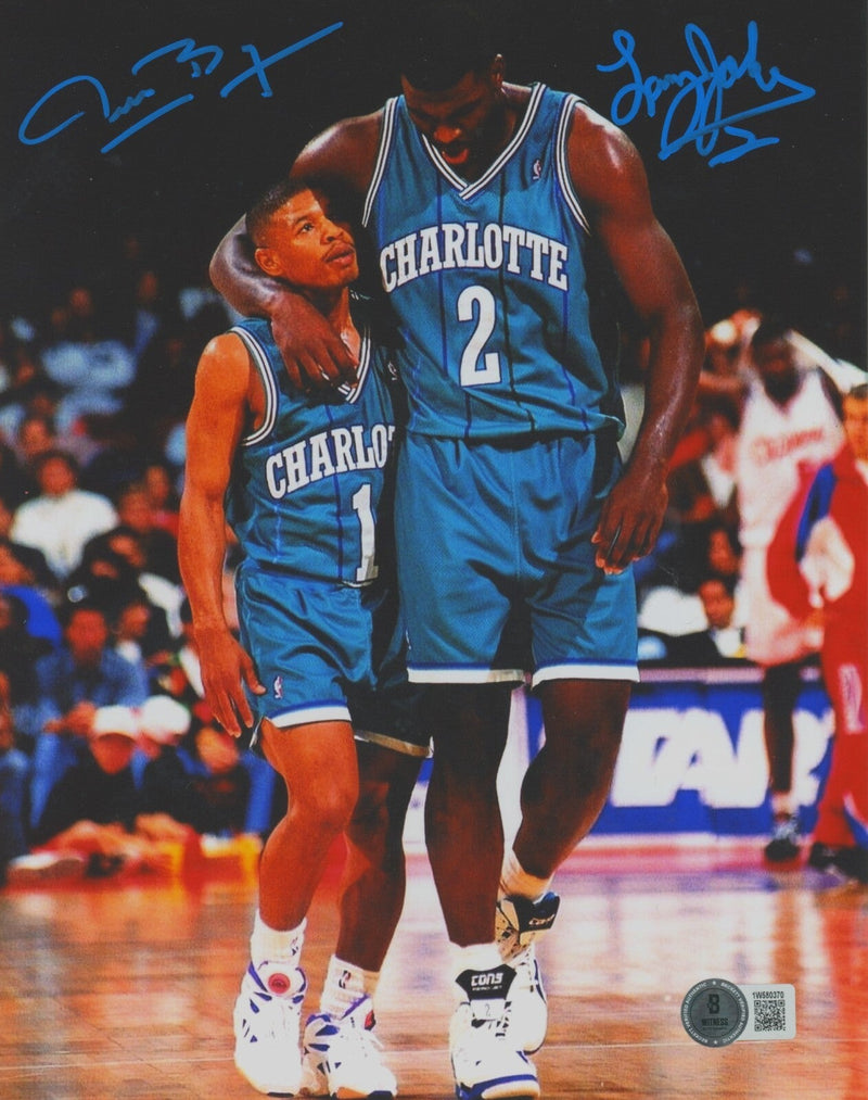 Muggsy Bogues & Larry Johnson Signed Hornets 8x10 Photo Beckett BAS COA