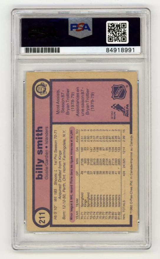 Billy Smith 1982-83 O-Pee-Chee OPC #211 Signed PSA Authentic Auto Blue Islanders