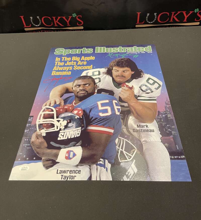 Lawrence Taylor & Mark Gastineau Duel Signed Auto 16x20 Photo SI Cover JSA COA