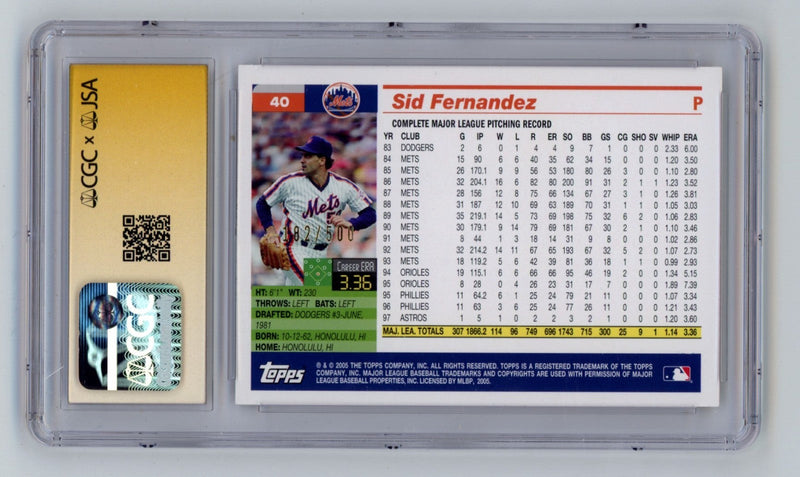 Sid Fernandez 2005 Topps Retired Gold #/500 w/ 86 WSC Ins Signed JSA CGC 10 Auto