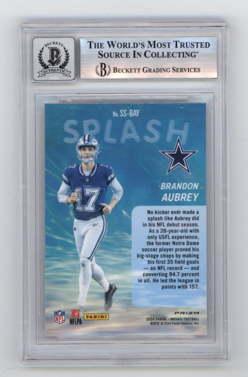 Brandon Aubrey 2024 Panini Mosaic Splash Signed Beckett BGS 10 Auto Cowboys