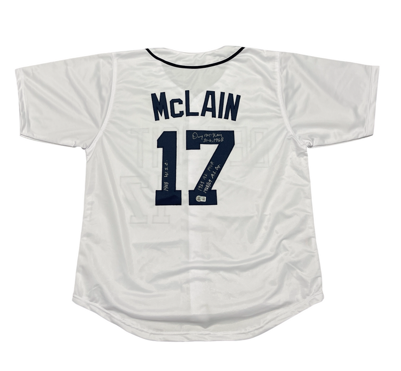 Denny McLain Signed Tigers Custom White Jersey w/ 4 Insc Beckett Wit BAS COA