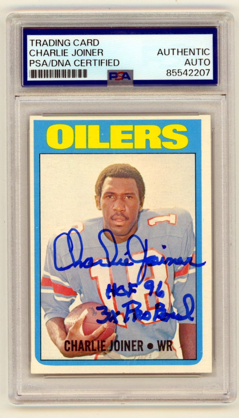 Charlie Joiner 1972 Topps #244 Signed Rookie RC w/ 2 Insc. PSA Authentic Auto