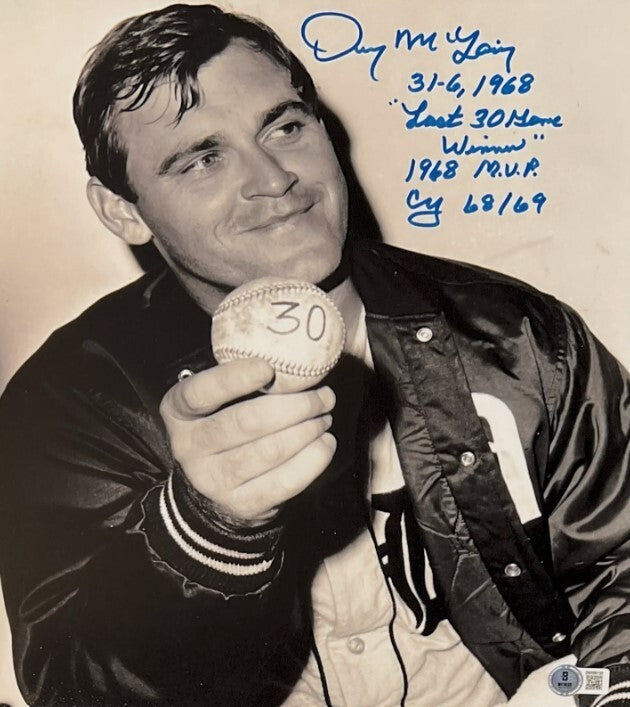 Denny McLain Signed Tigers 11x14 Photo w/ 30 Wins Beckett Witness BAS COA