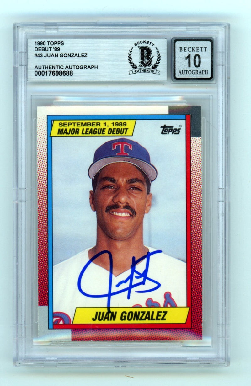 Juan Gonzalez 1989 Topps Debut #43 Signed Rookie RC Beckett BGS 10 Auto Rangers