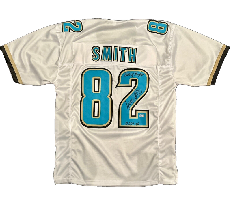 Jimmy Smith Signed Jaguars Custom Jersey w/ 2 Ins Beckett Witness BAS COA