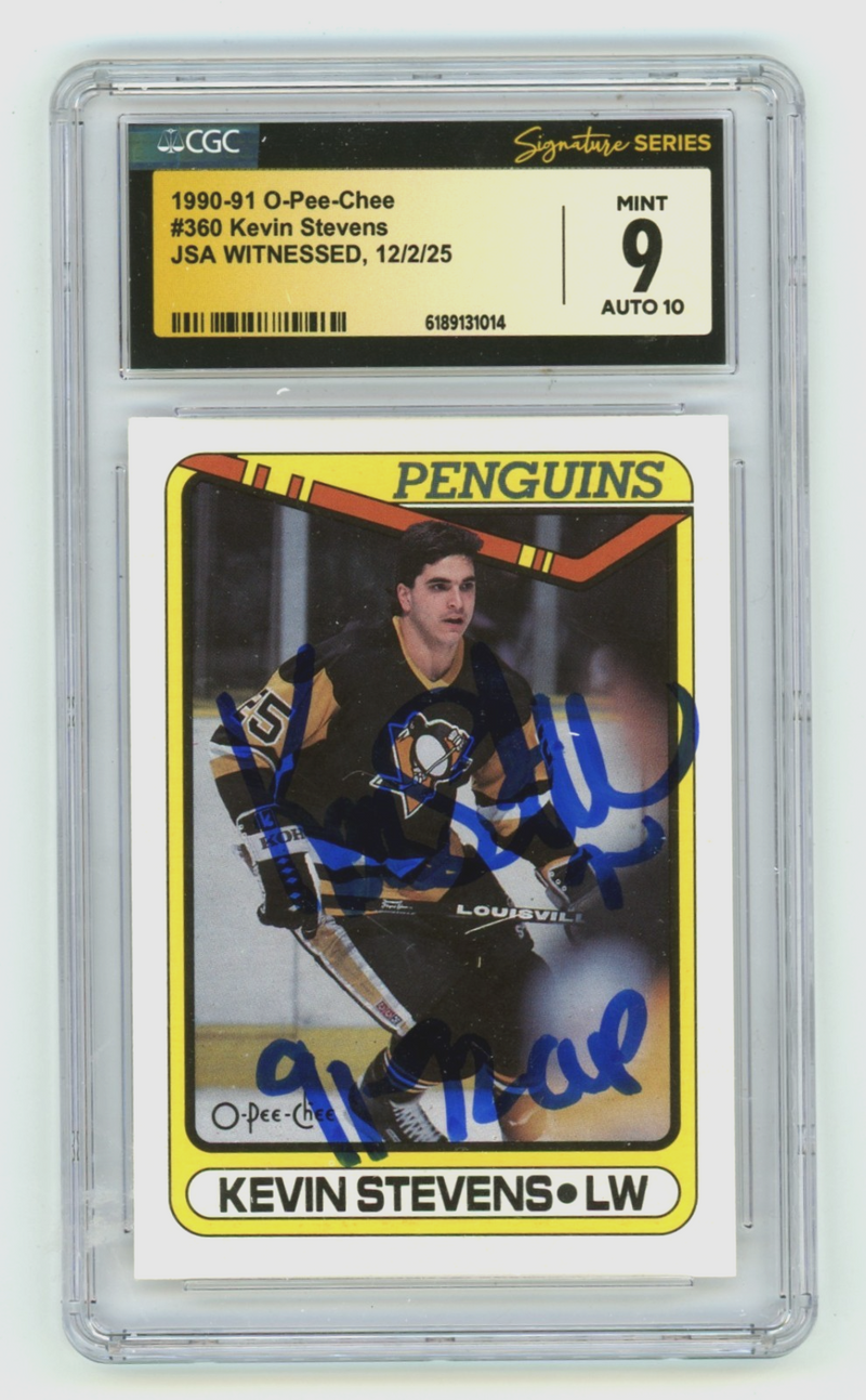 Kevin Stevens 1990-91 O-Pee-Chee OPC Signed RC w/ Ins JSA CGC 9 10 Auto Penguins