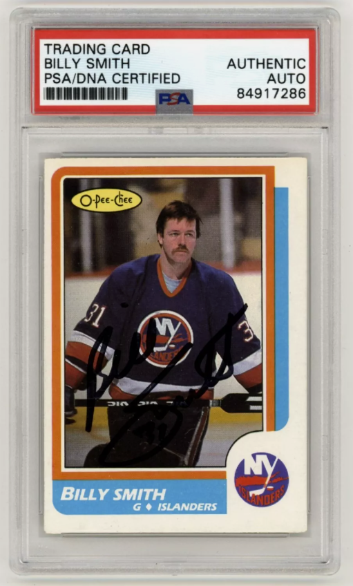 Billy Smith 1986-87 O-Pee-Chee OPC #228 Signed PSA Authentic Auto Islanders HOF