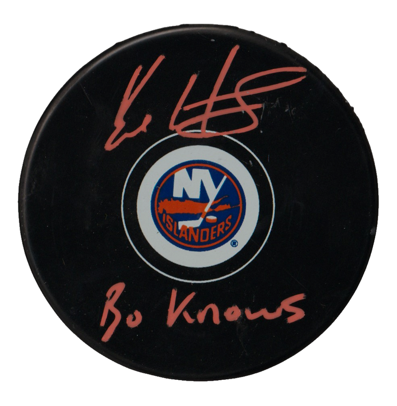 Bo Horvat Signed New York Islanders Puck w/ Bo Knows Beckett Witness BAS COA O