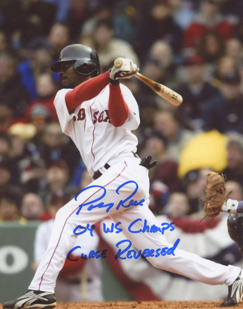 Pokey Reese Signed Red Sox 8x10 Photo w/ 04 WSC + Cruse Reversed LSCM COA