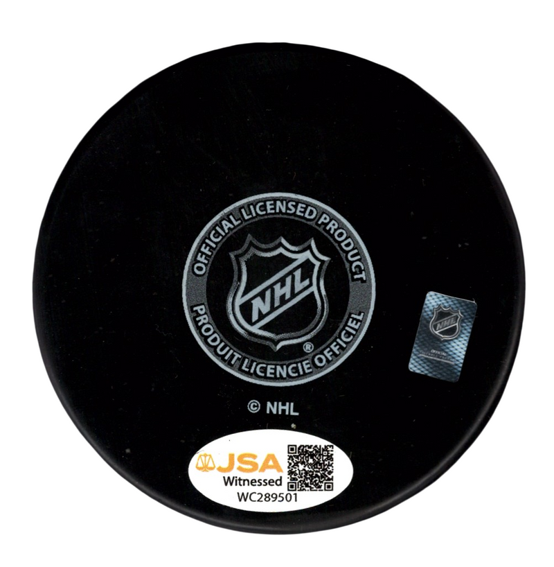 Ken Daneyko Signed New Jersey Devils Logo Puck w/ 3x Cup Champ JSA Witness COA