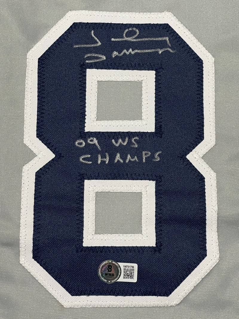 Johnny Damon Signed Yankees Custom Jersey w/ 09 WS Champs Beckett Wit BAS COA