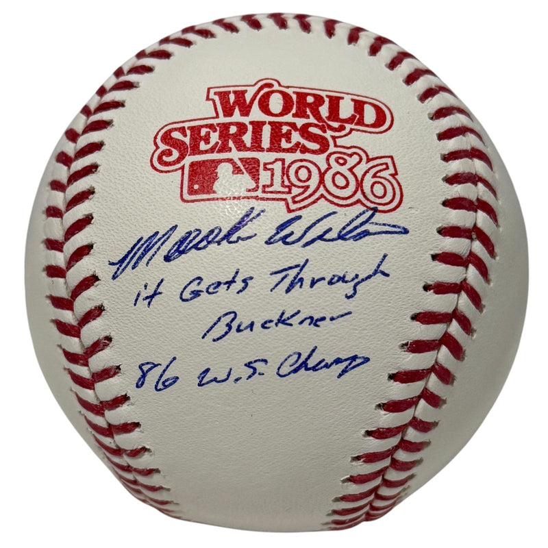 Mookie Wilson Signed 1986 World Series Baseball w/ 2 Insc JSA Witness COA Mets